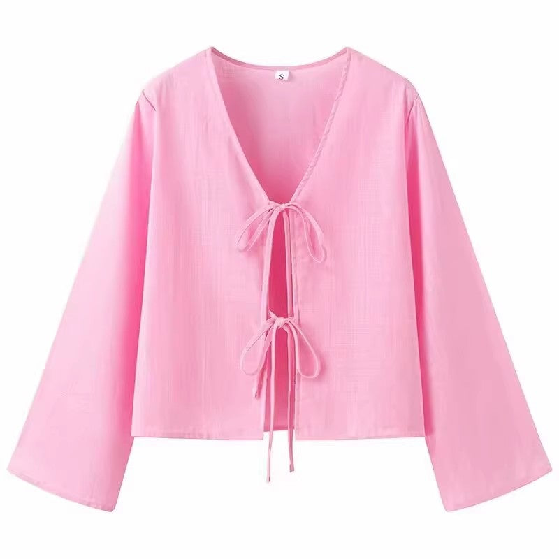 Casual linen T-shirt for women with tying ties and loose fit Lune London