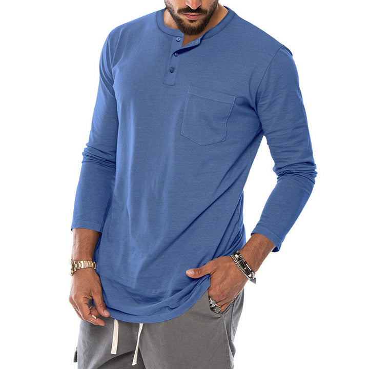 Men's Long Sleeve Henley Shirt with a stylish snap button and a practical chest pocket Lune London