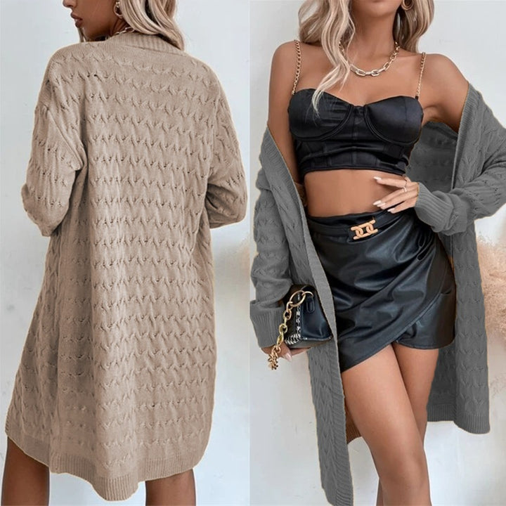 Knitted coat for ladies with a refined openwork pattern and a comfortable cut Lune London