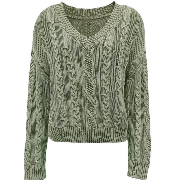 Pull en maille pour femmes avec motif en cable et col en V Chic & Stil