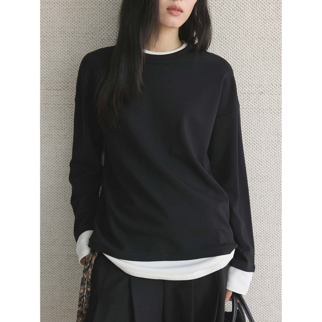 Women's Casual Layering Sweatshirt with Round Neck and Dropped Shoulder Amarae
