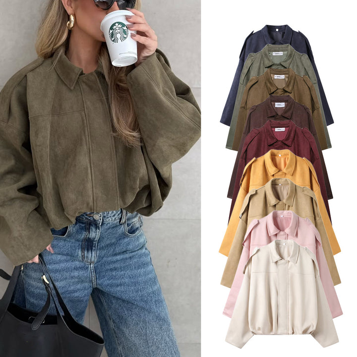 Women’s Oversized Cropped Jacket with Balloon Hem and Shoulder Cutouts Amarae