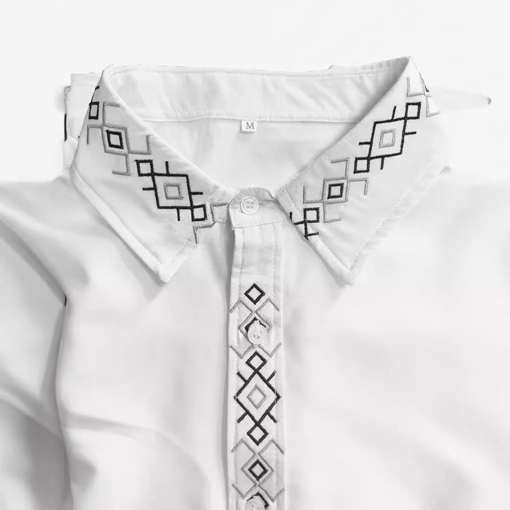 Elegant long-sleeve shirt for men with exclusive embroidered collar Lune London