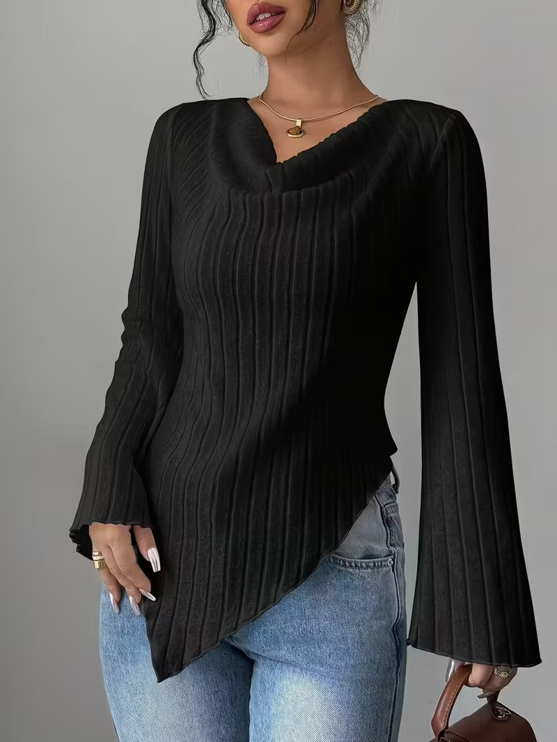 Haut à manches longues pour femmes avec ourlet asymétrique et design à côtes texturées Chic & Stil