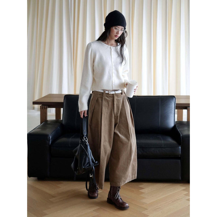 Women Button-Front Short Knit Jacket with Fluffy Texture and Narrow Hem Amarae