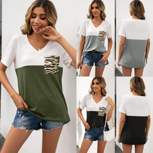 V-neck T-shirt for women with animal pocket print and relaxed fit Amarae