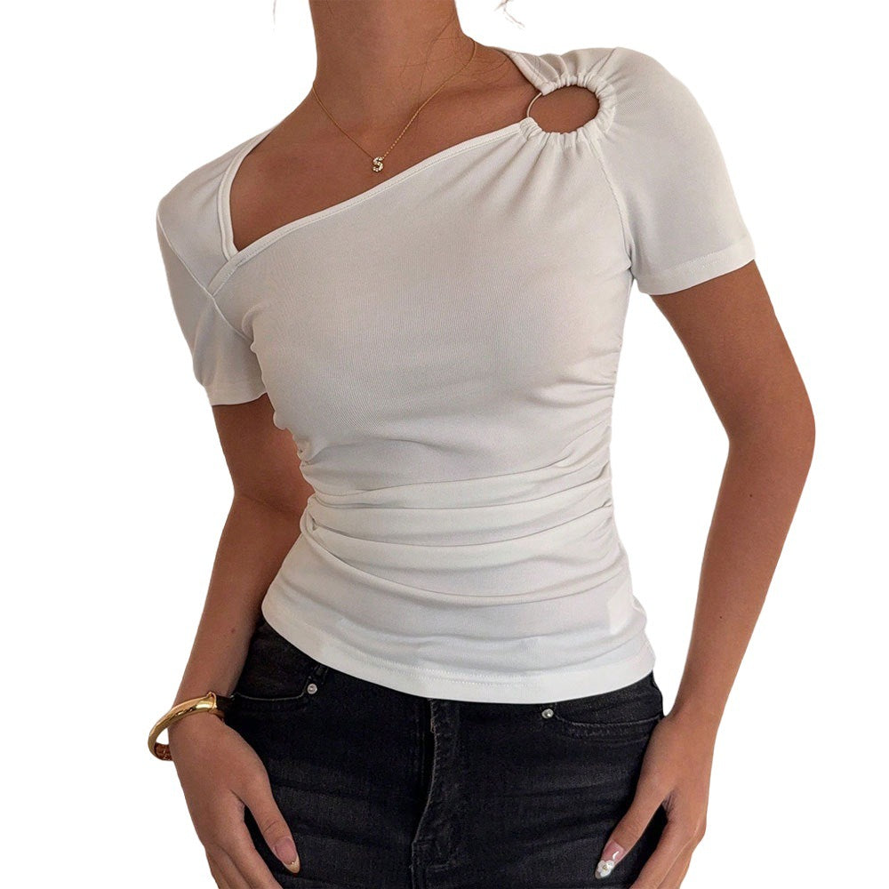 Chemise tendance à manches courtes pour femmes avec encolure asymétrique et fronces Chic & Stil