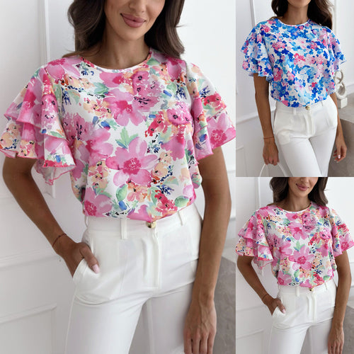 Ladies Fluid Floral Pattern Blouse Amarae