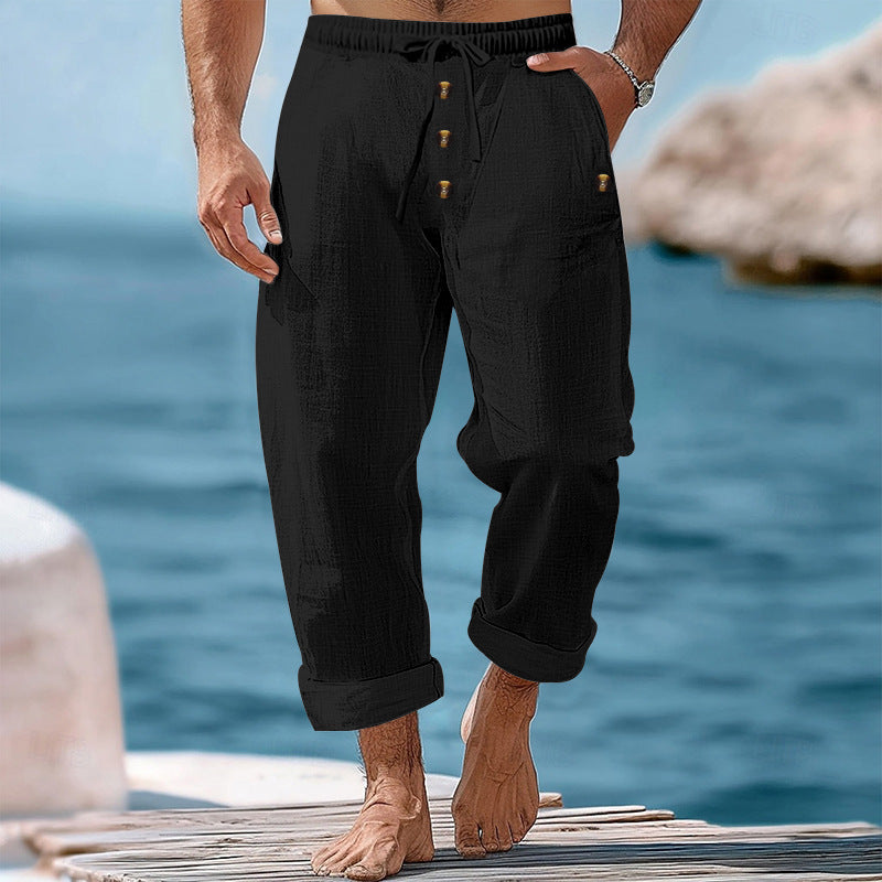 Men's casual beach shorts with elastic waistband and practical button details Lune London