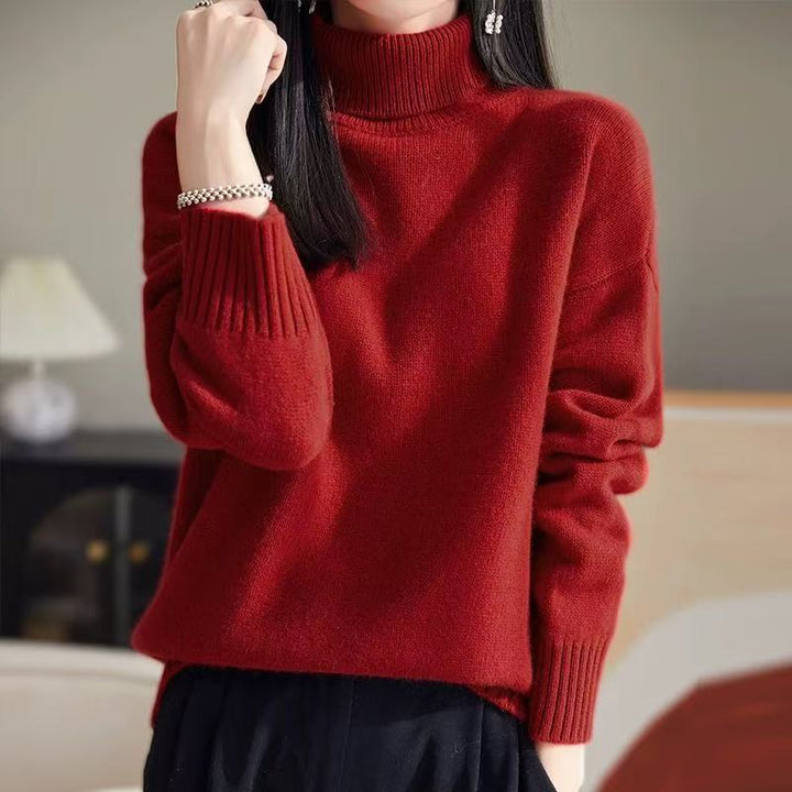 Pull en tricot épais pour femmes avec col montant et matériau doux Chic & Stil