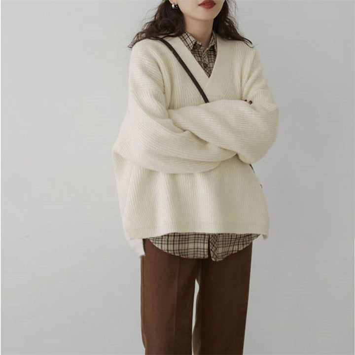 Pull en tricot épais à col V pour femme Chic & Stil