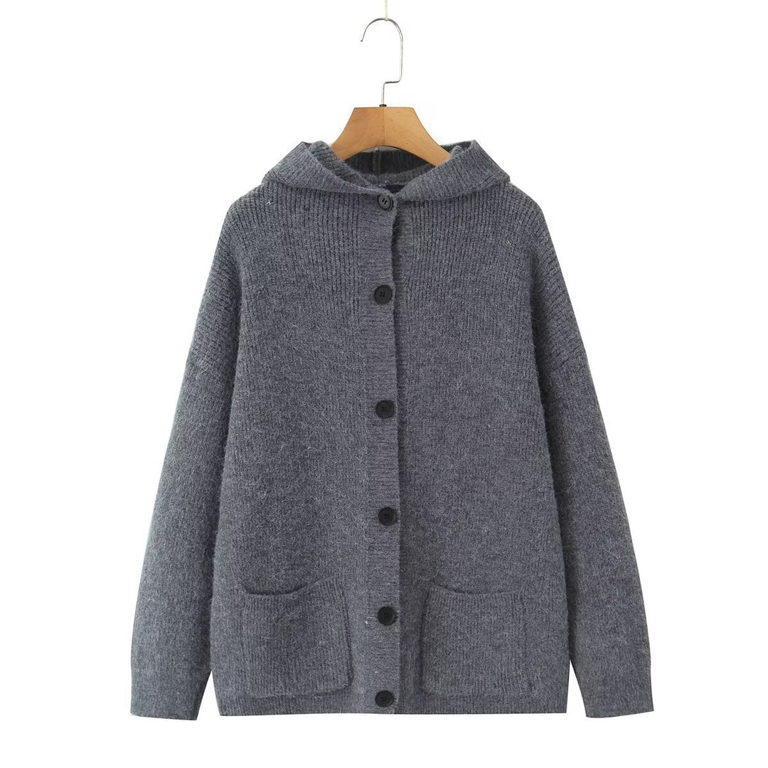 Ladies cozy knit sweaters with hood and pockets Lune London