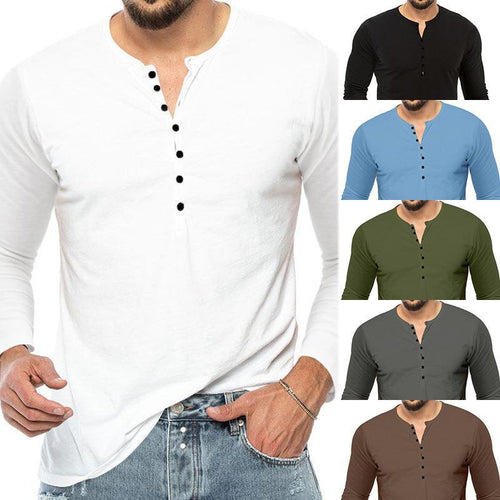 Men's long-sleeved Henley shirt with button placket and comfortable fit Chic and style