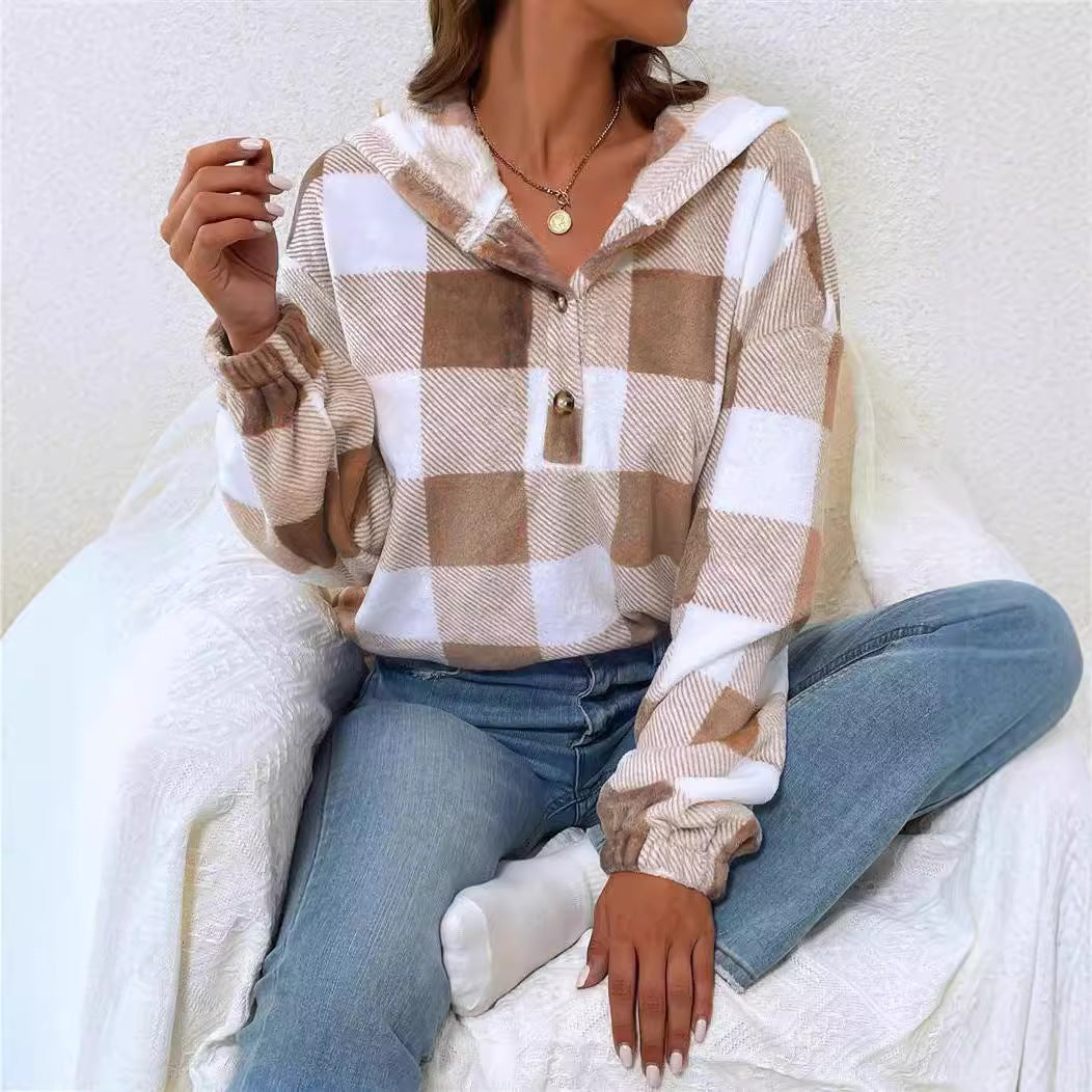Ladies Oversized Square Hoodie with button placket and wide sleeves Lune London