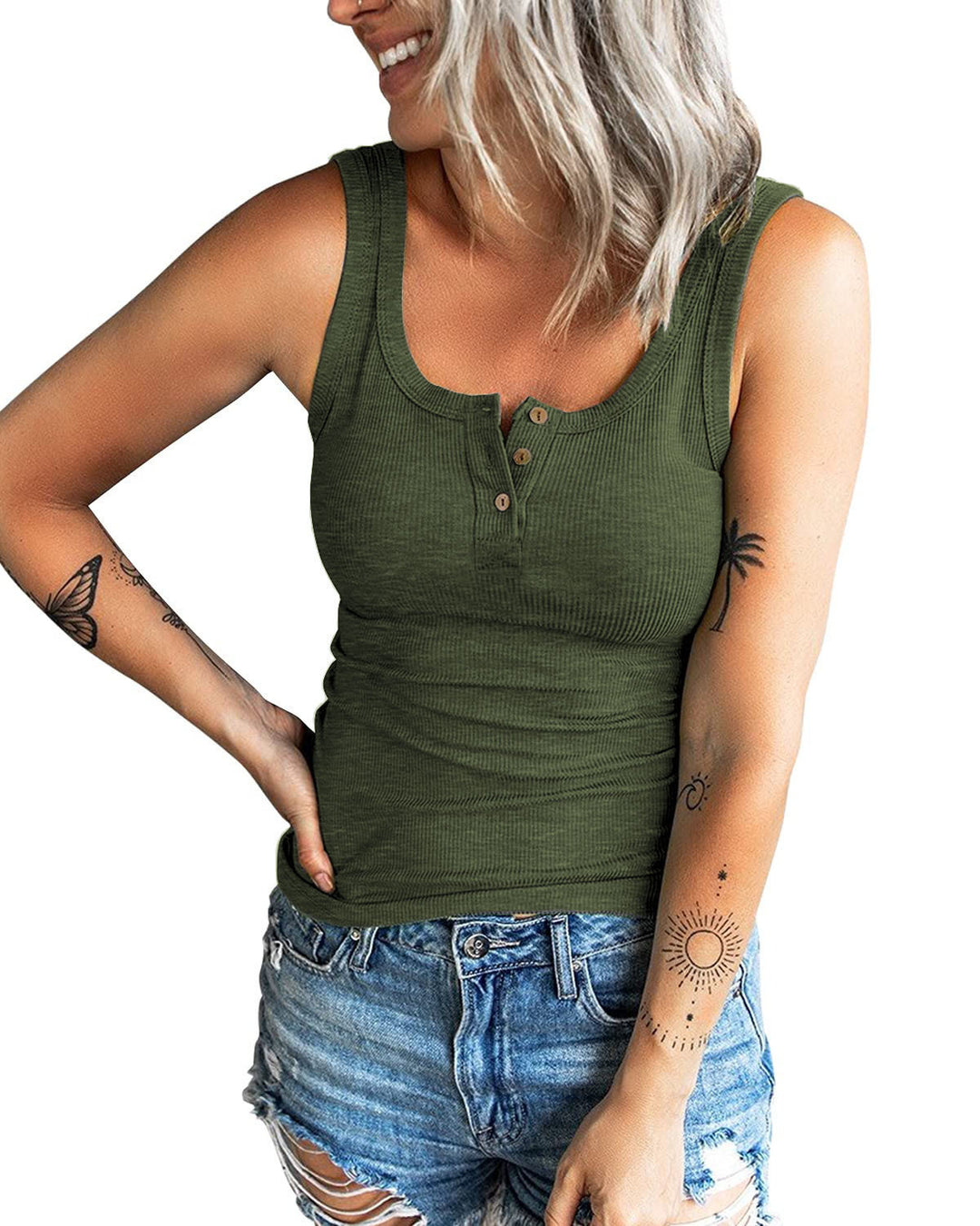 Ladies Ribbed Button-Top Stylish Tank Top