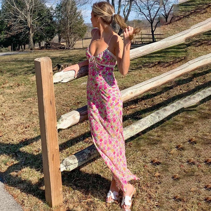 Floral slip dress for women with thin straps Lune London