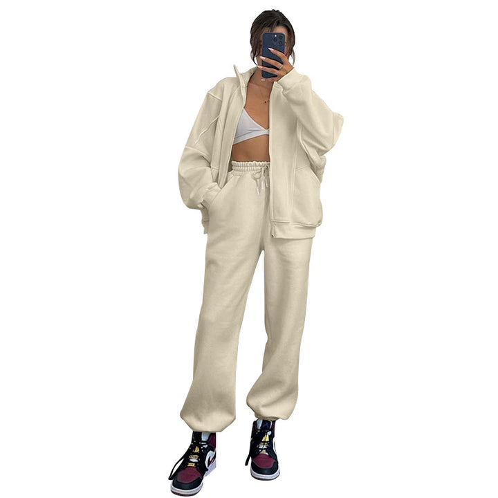 Ladies comfortable sweat jumpsuit with high collar and practical pockets Lune London