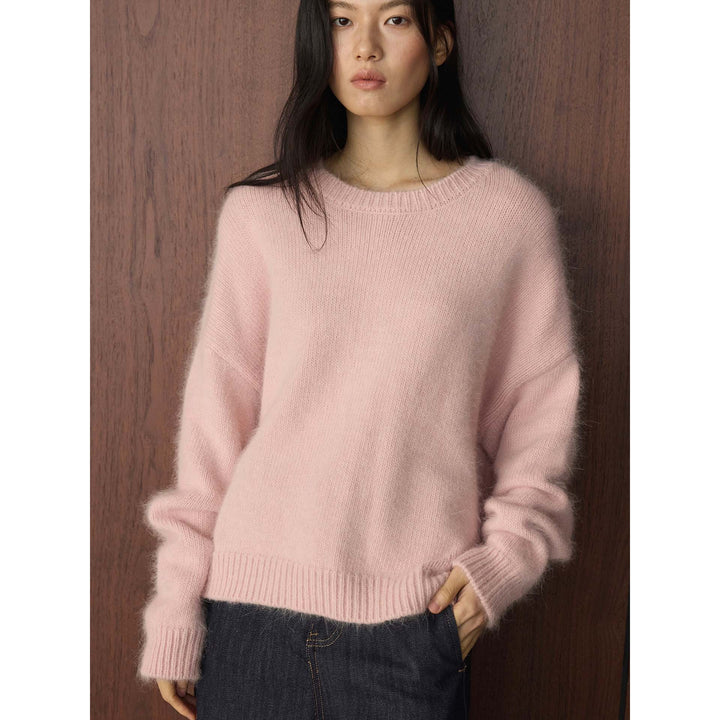 Women's chunky round neck pullover in mohair look with boxy silhouette Amarae