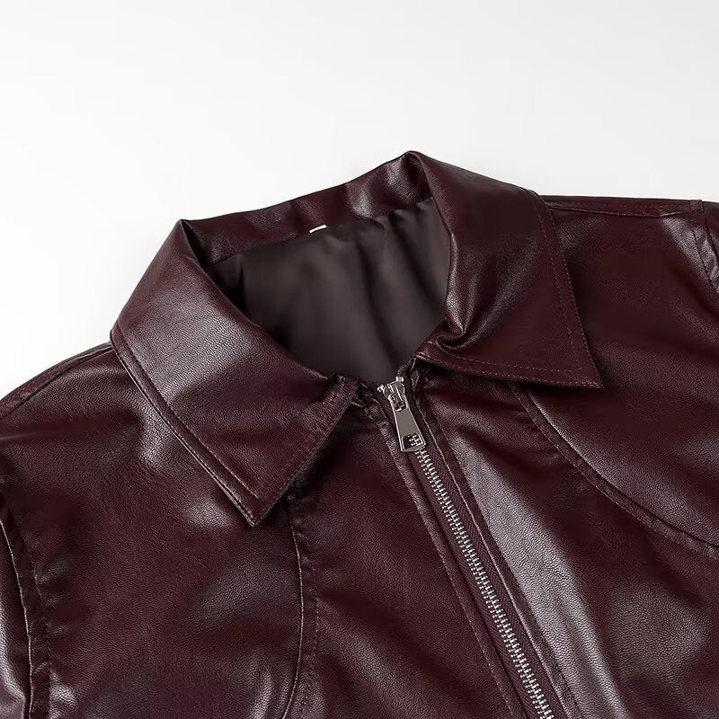 Vintage faux leather jacket for women with high collar Lune London