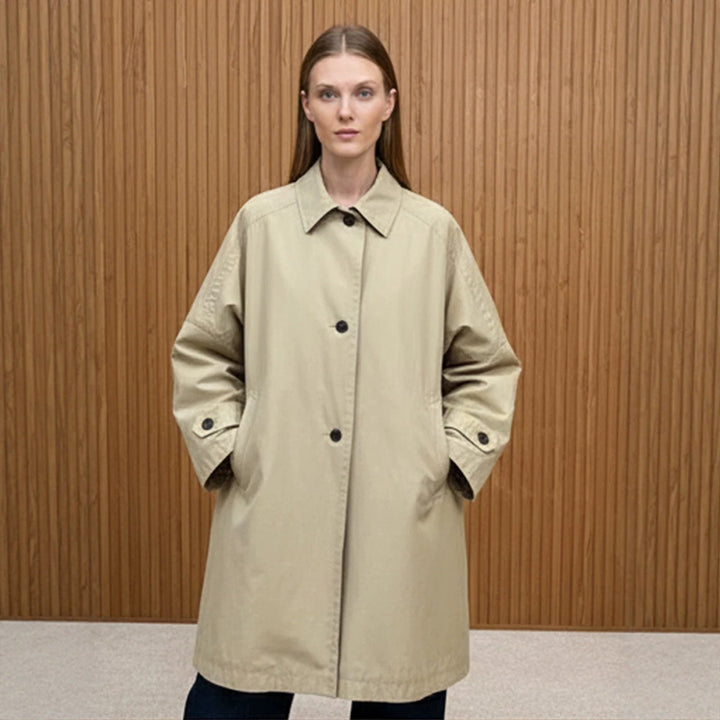 Women's Oversize Cotton Blend Trench Coat with Mid-Length, Straight Cut Amarae