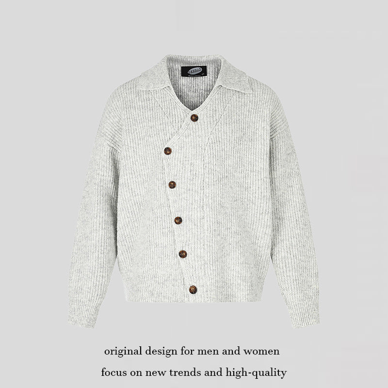 Ladies oversized cardigan with asymmetrical button placket and shirt collar Amarae