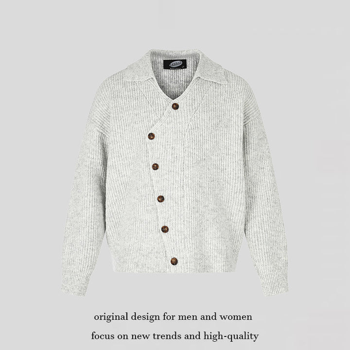 Ladies oversized cardigan with asymmetrical button placket and shirt collar Amarae