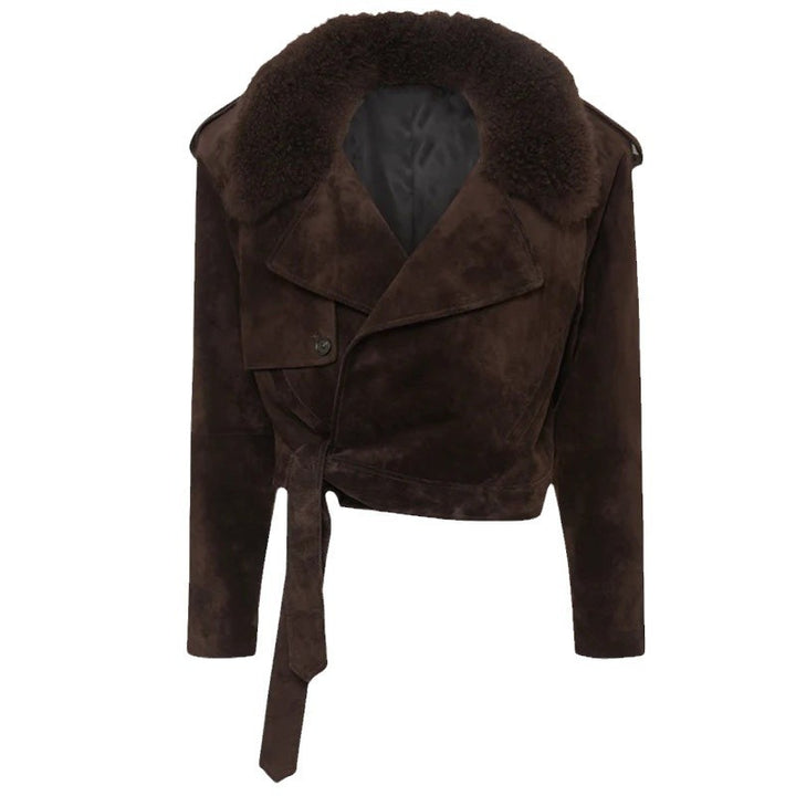 Trendy suede jacket for women with cozy collar Lune London