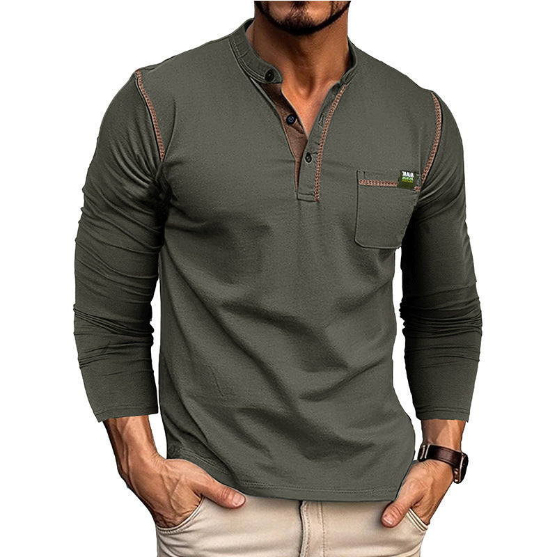 Men's long sleeve shirt with half-button and chest pocket Amarae