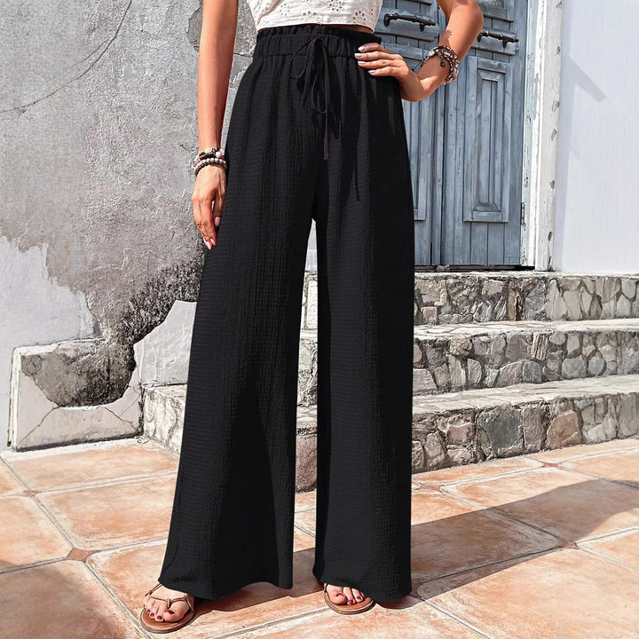 Women Lightweight Palazzo Pants with Crinkle Texture, High Smocked Waist and Drawstring Amarae