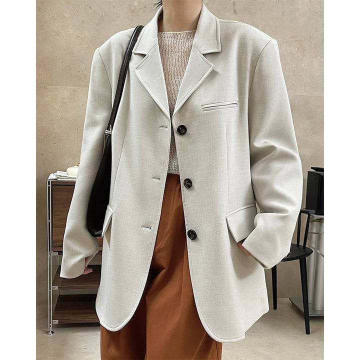 Women's Boxy Blazer made of linen blend with extended length and three-button front Amarae