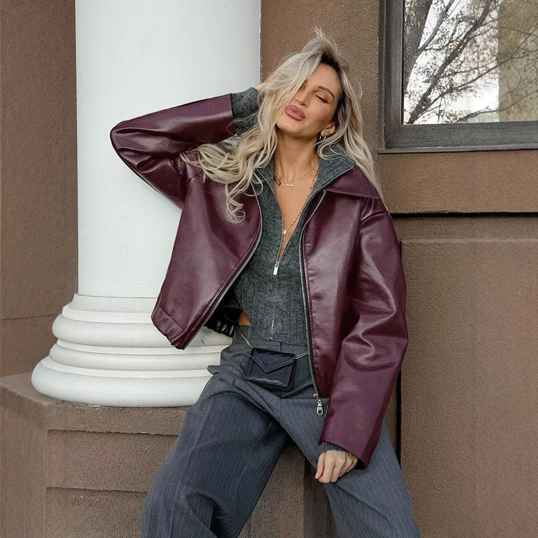 Leather jacket for women with oversized cut Amarae
