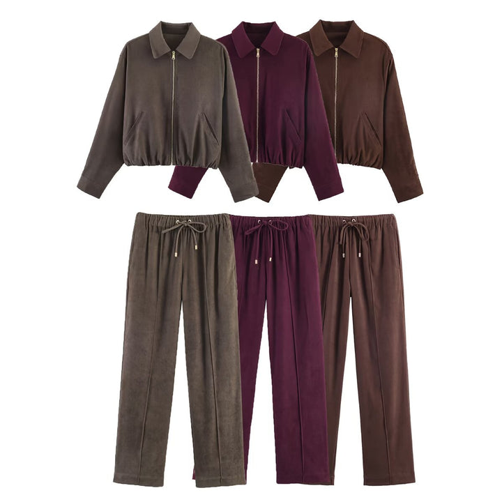 Ladies short cut velour look bomber jacket with lapel collar and elastic hem Amarae