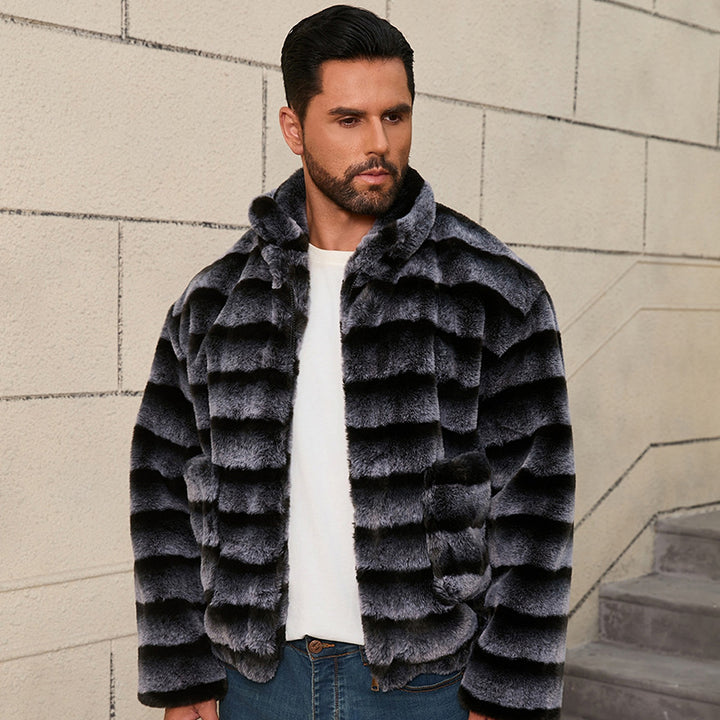 Elegant faux fur jacket for men with striped design Lune London