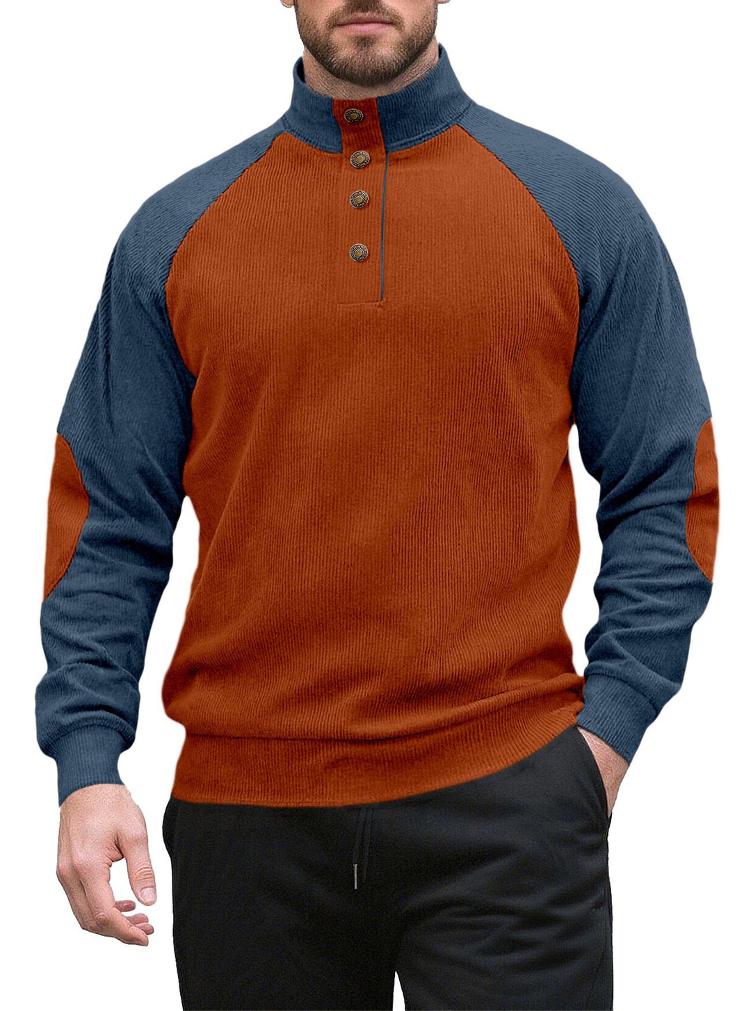 Knitted sweater for men with modern high collar and button placket Lune London