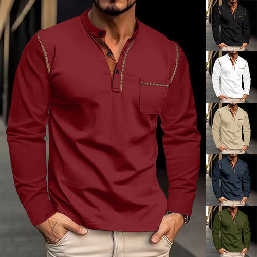 Stylish long sleeve shirt for men with high collar and chest pocket Amarae