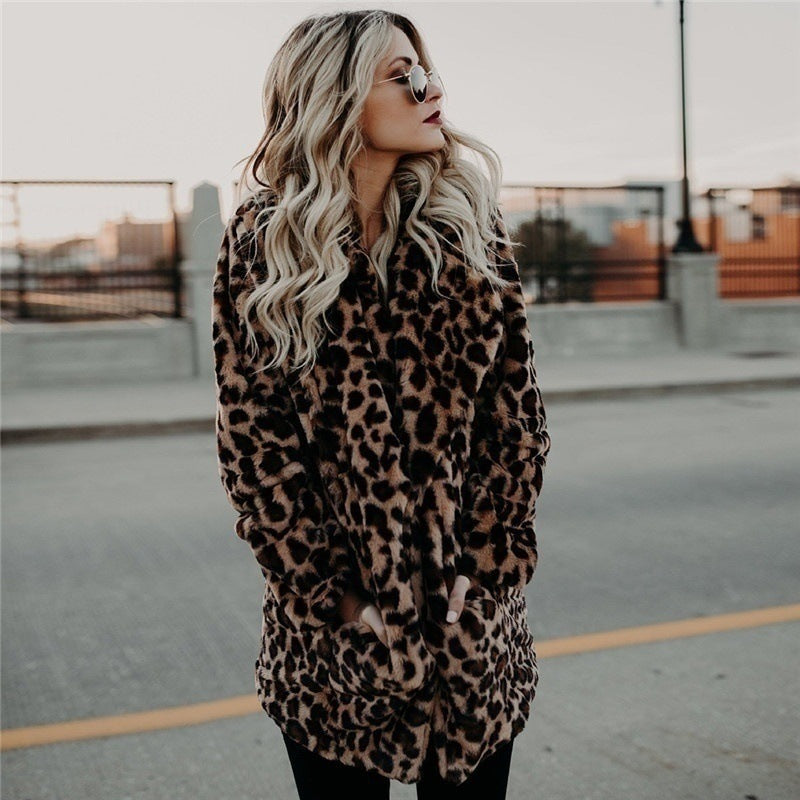Ladies Cozy Chic Leopard Fur Jacket