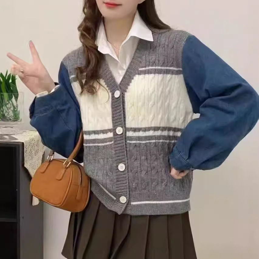 Cardigan de mode femme avec manches en denim Chic & Stil