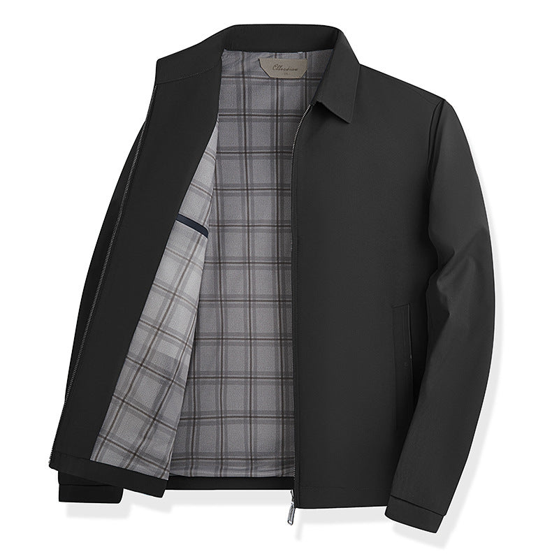 Men's lightweight transitional jacket with shirt collar, full-length zipper and checked lining Amarae
