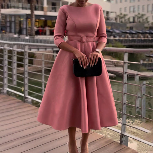 Elegant A-line dress for women with belt and ¾ sleeves Amarae