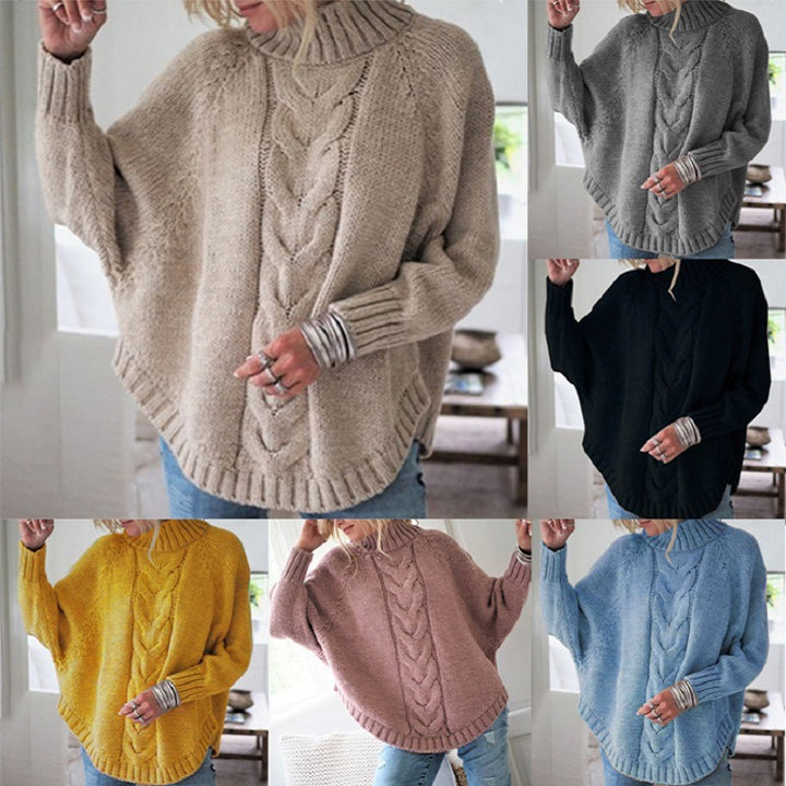 Women's chunky knit sweater with high collar and cable pattern Lune London