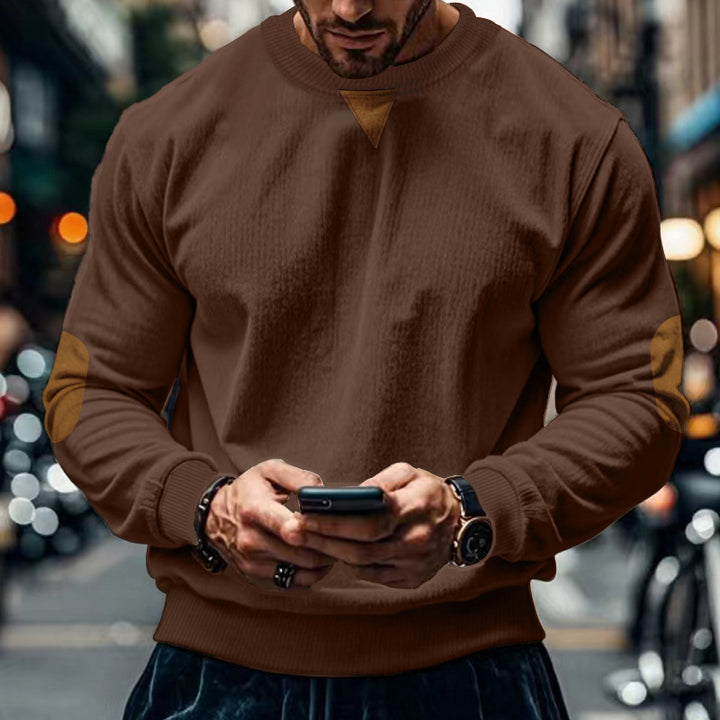 Men's comfortable round neck sweater with elbow patches Lune London