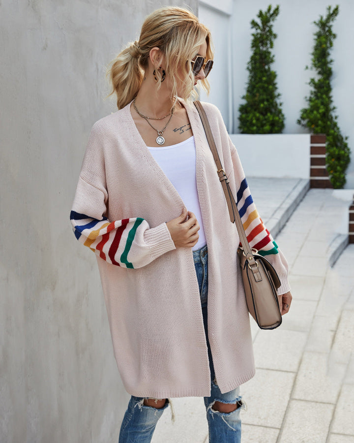 Lune London | Cardigan - Open Front - Long, Relaxed Fit - Color-Striped Sleeves