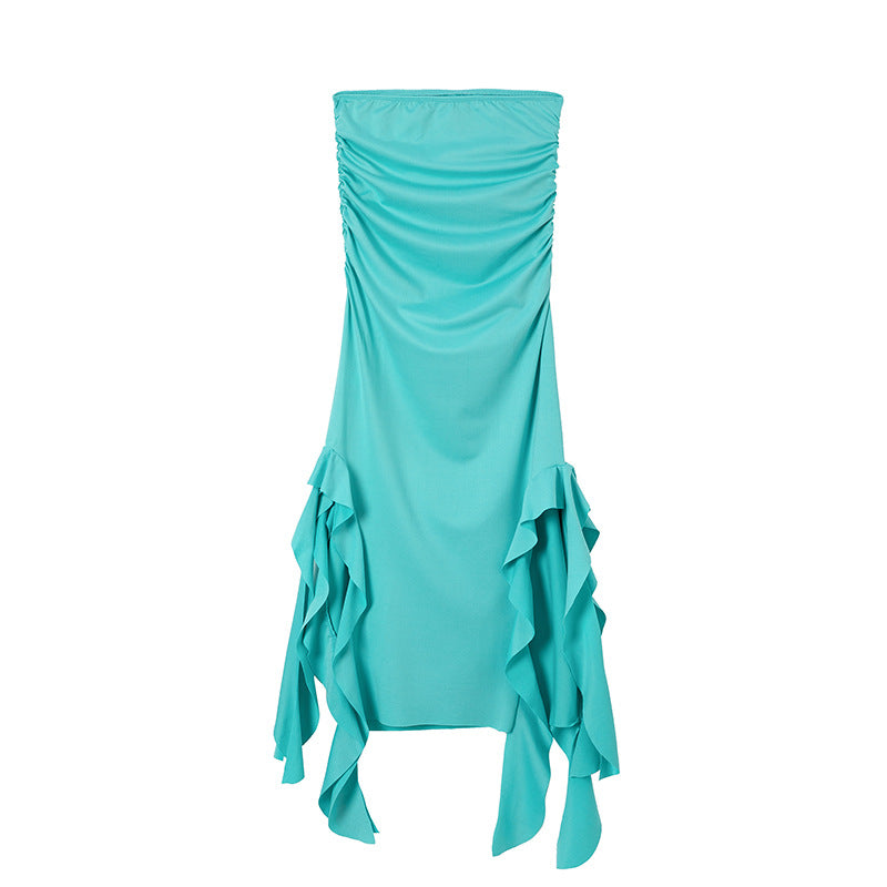 Lune London asymmetric hem gathered maxi dress for ladies