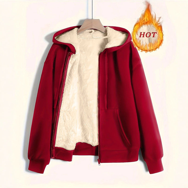 Ladies Cozy Fleece Jacket with Zipper and Hood Lune London