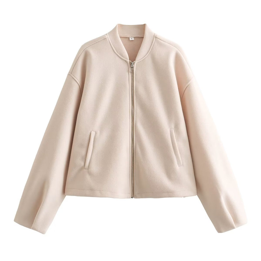 Casual transition jacket for women with high collar and asymmetrical cut Lune London