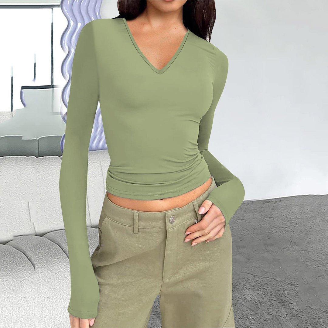 Long sleeve women's T-shirt with V-neck and fitted cut Lune London