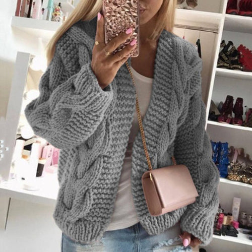 Knitted hooded jacket for ladies with a bulky fabric and a textured pattern Amarae