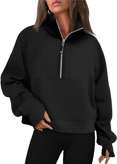 Ladies mid-zip plush pullover with hood and kangaroo pocket Lune London