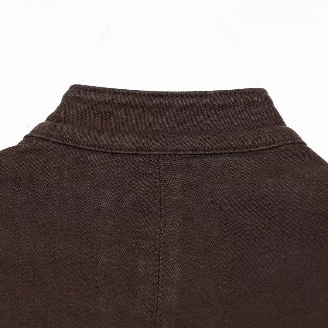 Women's Short Military Jacket in Double-Breasted Style with Stand-Up Collar and Epaulettes Amarae