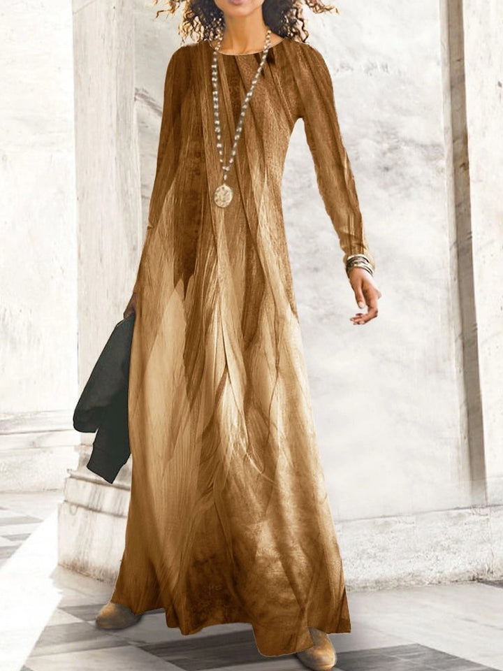 Maxi dress for women with an elegant wave pattern print and long sleeves Lune London